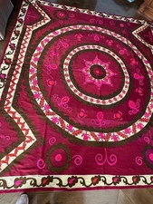 Antique Silk Uzbek Tashkent Hand all over embroidery118x106 Suzani Tapestry