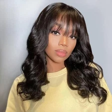 Body Wave Wigs with Bangs Human Hair Wigs for Black Women None Lace Front Wigs
