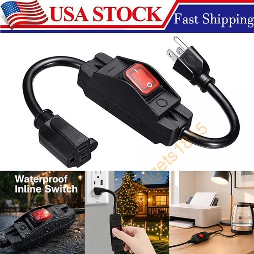 3-Prong Outdoor Extension Cord with Switch On/Off Waterproof Switch 15A 1875W