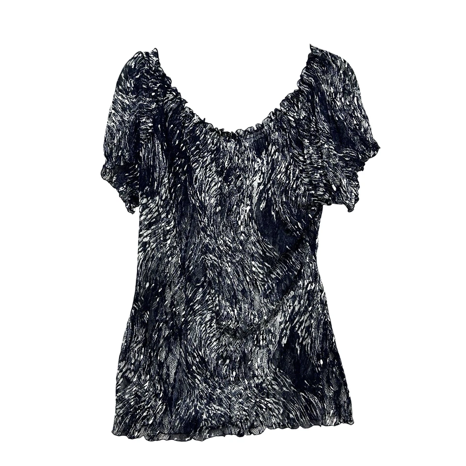 Top de malla TravelSmith para mujer M azul marino abstracto arrugado transparente Y2K retro caprichoso Foto 2 de 4