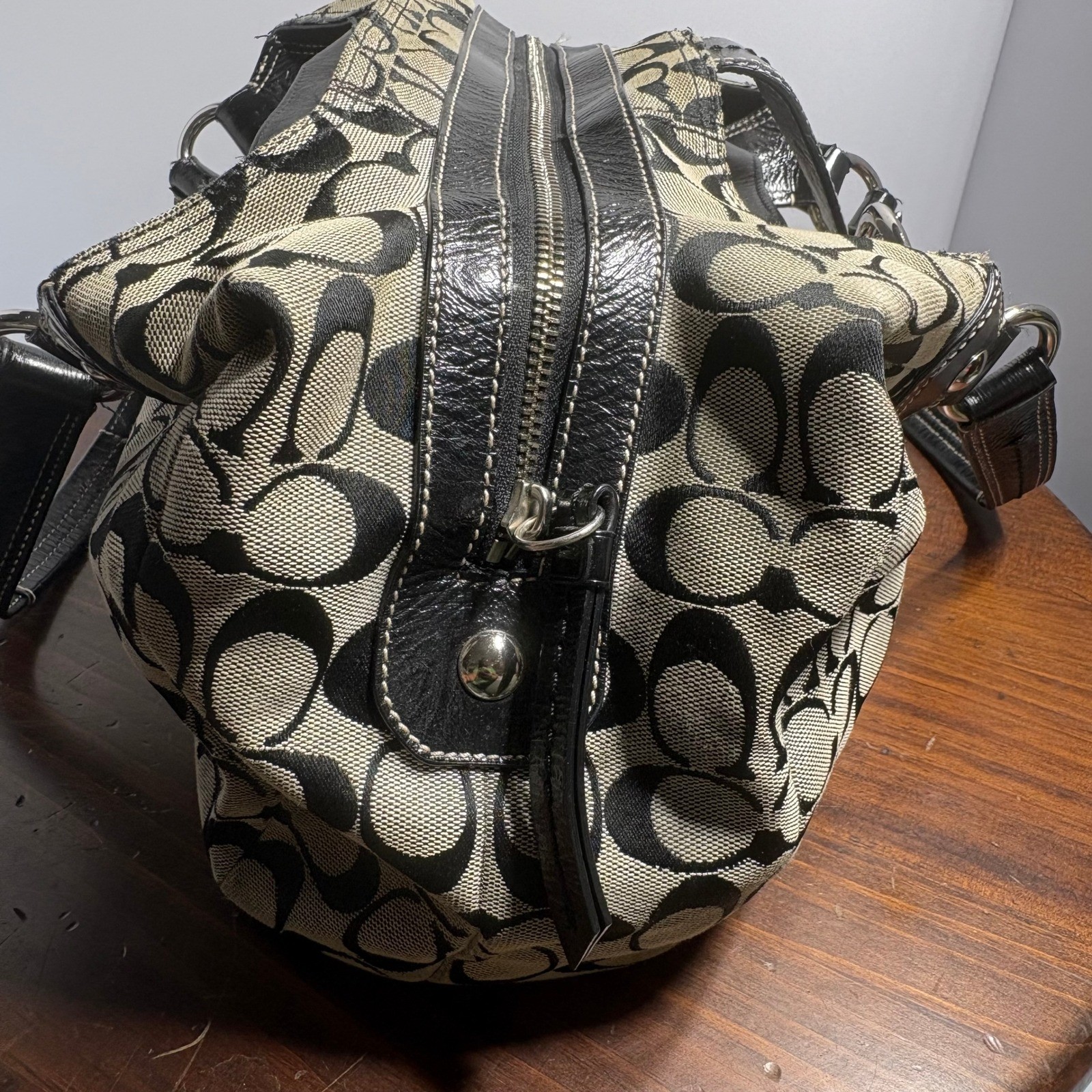 Coach Soho Signature Lynn Hobo Shoulder Bag Medium Black Monogram Canvas Buckle image 8