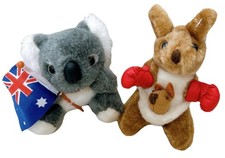 Vintage Australia Souvenir Plush Koala Boxing Kangaroo Joey Stuffed Toy Set Rare