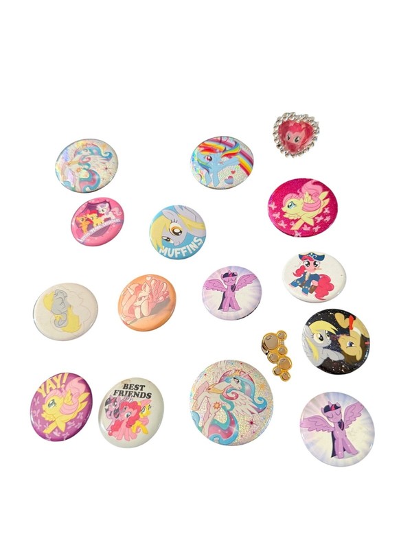 My Little Pony Collectible Button & Pin Set 15 Pieces Glitter & Character Design