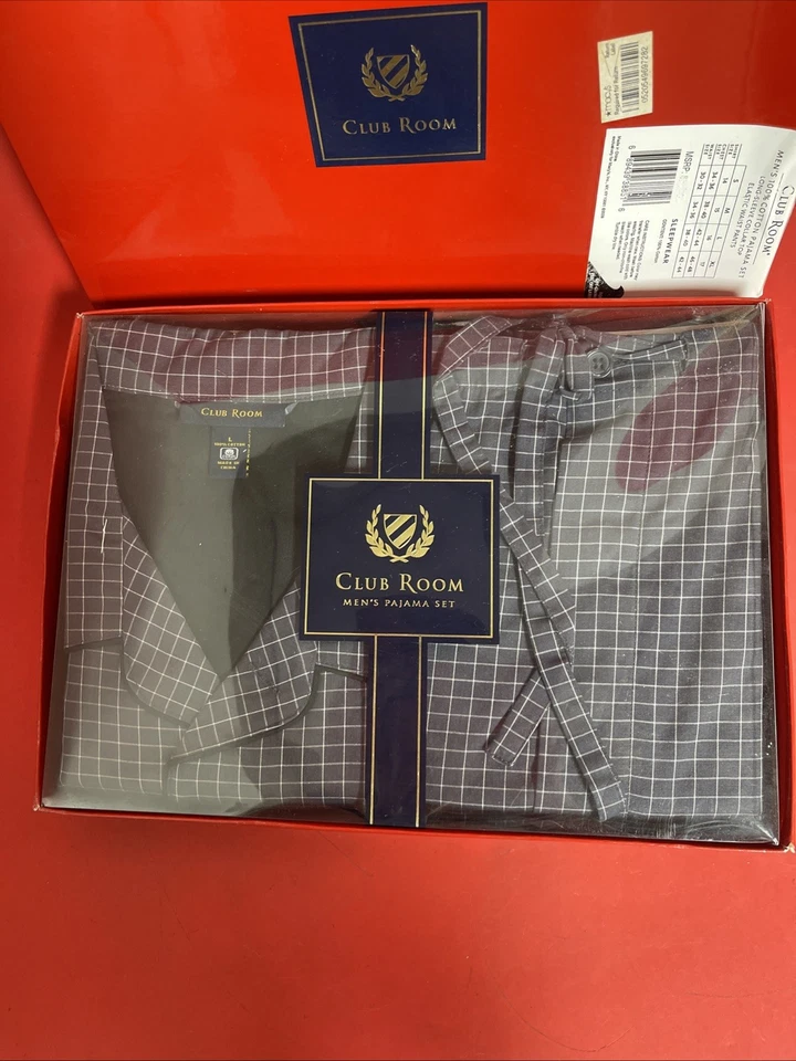 Club Room Men's 100% Cotton Pajama Long-Sleeve Collar Top Elastic Waist Pants - Image 2 of 4