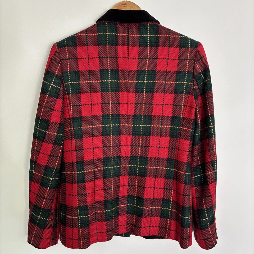 Blazer Talbots Rojo a Cuadros 100% Lana Cuello Terciopelo Botones Dorados Para Mujer Talla 6 EE. UU. Foto 4 de 4