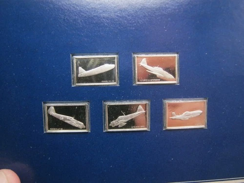 BULLION 1977 5 x Franklin Mint Issue Great Airplanes Silver Ingots Lot 8 #B313