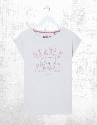 Ex Fat Face Damen Kurzarm Bearly Awake 100% Baumwolle Pyjama Oberteil in Grau