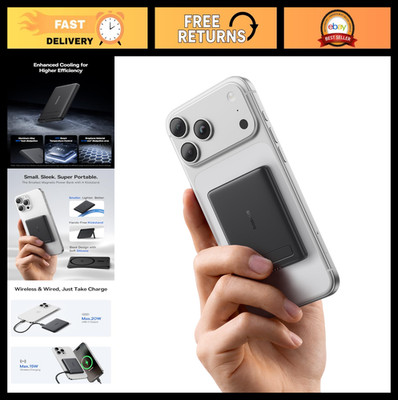 15W Qi2 Certified MagSafe Power Bank, Ultra Slim 5000mAh Magnetic Charger, Stand