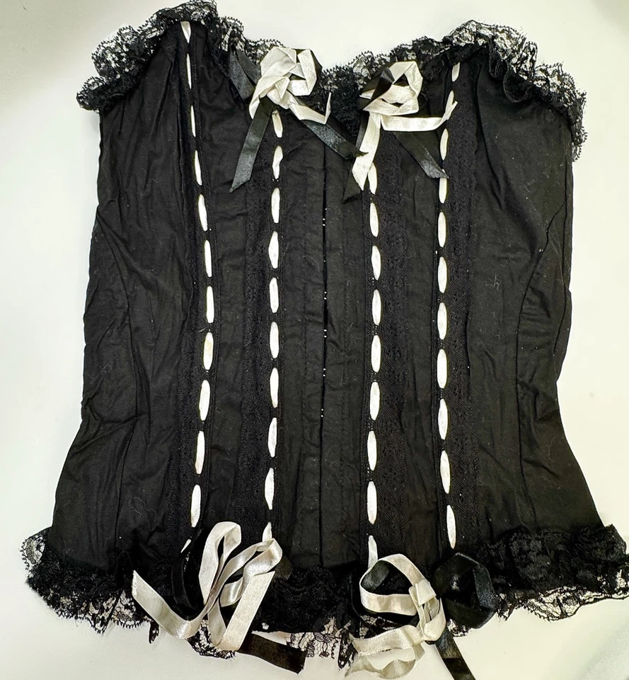 VTG Y2K 2 Piece Corset & Skirt Set Black & White Gothic Lolita Lace Bows sz S/M - Image 4 of 4