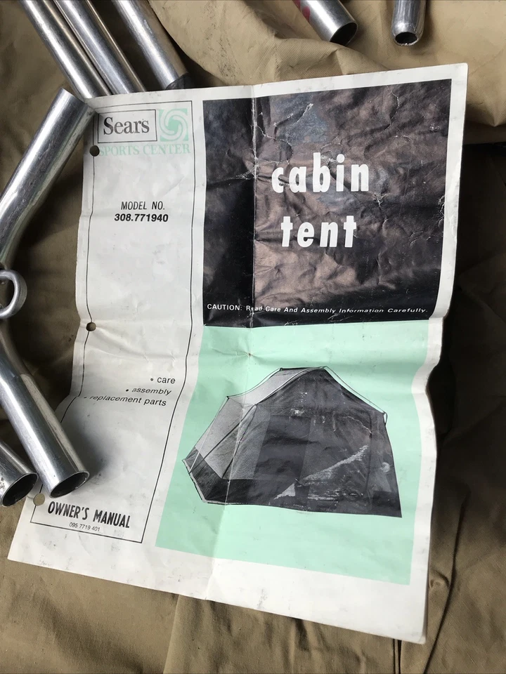 Винтажная холщовая палатка Sears Hillary высотой 8 x 10 x 7 футов по центру. Стол для чтения на 4 человека - Изображение 2 из 4