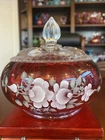 Fenton "Ivory Rose on Cranberry" hand-painted glass candy dish/powder box Signed