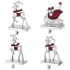 Chic Christmas Stocking Holders: 4-Pack Reindeer & Tree Hangers for Mantle