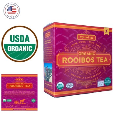 USDA Organic Rooibos Tea 80 Tagless Teabags Single-Origin Farmer-Friendly Caf...