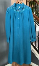 Vintage Teal Blue Long-Sleeved House Dress Lounger Housecoat