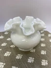 Vintage Fenton Milk glass Rose  Bowl With Ruffled Top 3.75 Inches High