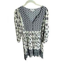 Umgee Women's Small Floral CottageCore Dress White Black Romantic Prairie Boho