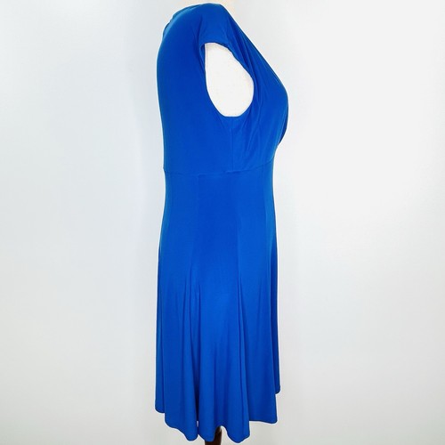 Lauren Ralph Lauren Dress Women's 16 Cobalt Midi Pleated Flare V-Neck Stretchy - Picture 2 of 8