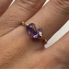 Handmade Amethyst Stone Ring size 8 Slim Delicate Uncut Purple Stones