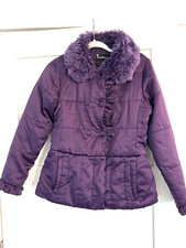 Rothschild Winter Coat Girls XL Purple Satin Faux Fur Peplum Puffer Ruffle CE