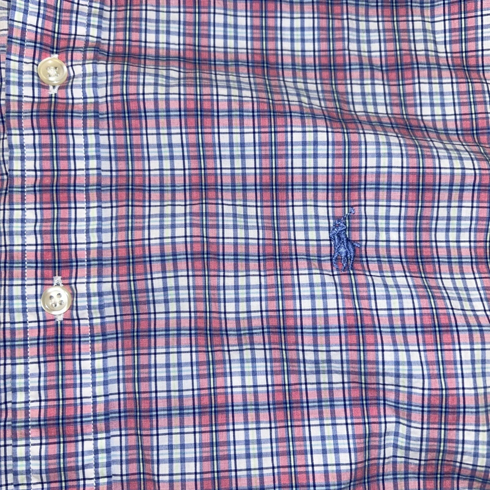 De colección Ralph Lauren Algodón Elástico Abotonable Para Hombre Grande Rosa Azul Cuadros Foto 3 de 4