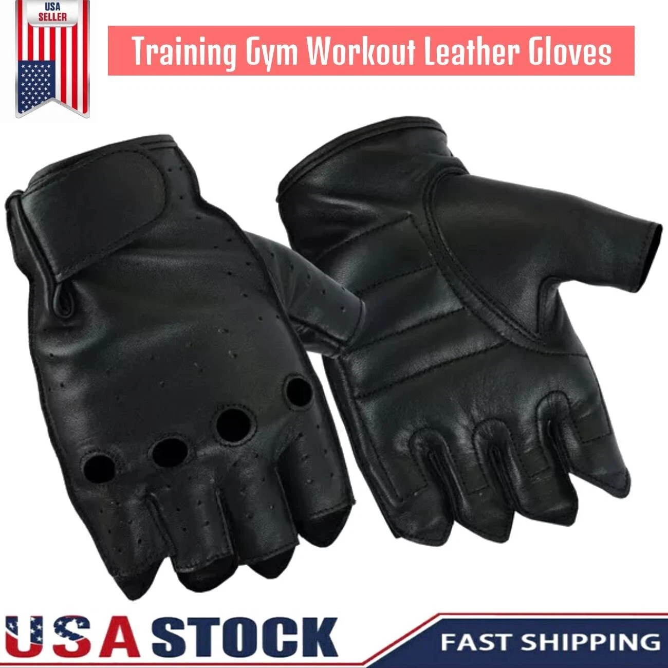 Men's Motorcycle Gloves Fingerless Leather Gloves Training Gym Workout Gloves