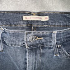 Levis 724 Jeans Size 28 Women High Rise Straight Crop Distressed Blue Denim