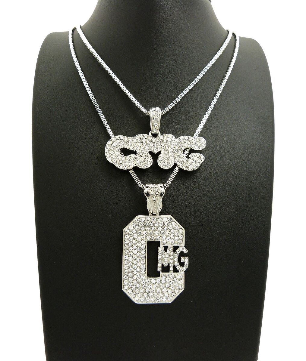 NEW CMG DOUBLE PENDANT & BOX CHAINS HIP HOP NECKLACE SET NEW CMG DOUBLE PENDANT & BOX CHAINS HIP HOP NECKLACE SET