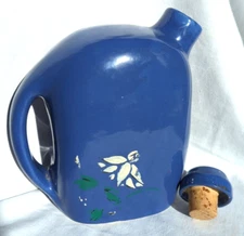 Ceramic Water / Wine jug with cork stopper, hand painted Gift Vtg Decor Cottage