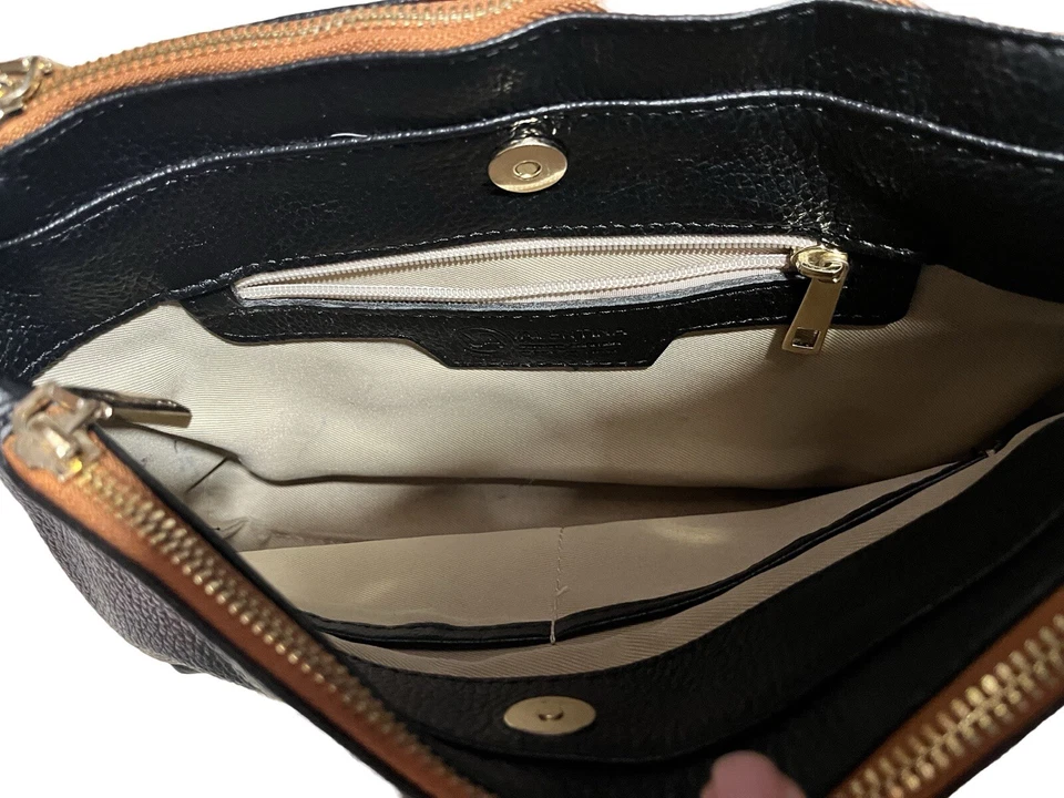 Valentina Bandolera Bolso de Hombro Cartera Cuero Guijarro Negro Hecho en Italia Foto 3 de 4