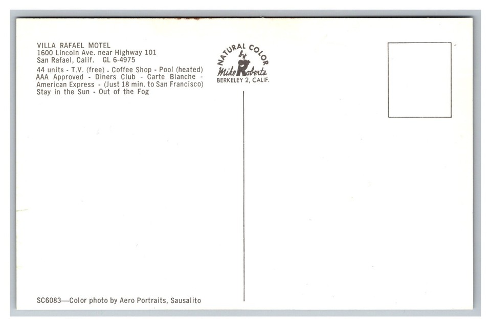 San Rafael CA Villa Rafael Motel Pool Coffee Shop Chrome Postcard eBay