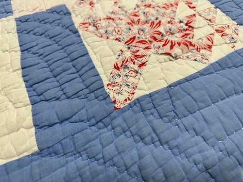 Antique Hand Pieced Quilted Pine Tree Quilt Blocks Mid Weight 66x74” Old Cotton - Afbeelding 4 van 23