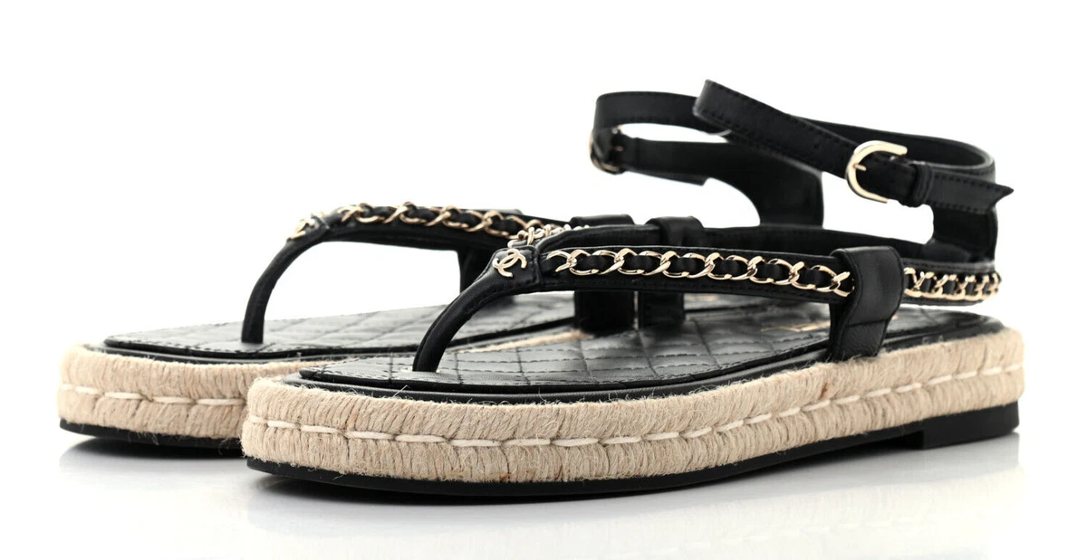 Chanel // Black Leather Espadrille CC Logo Flat – VSP Consignment