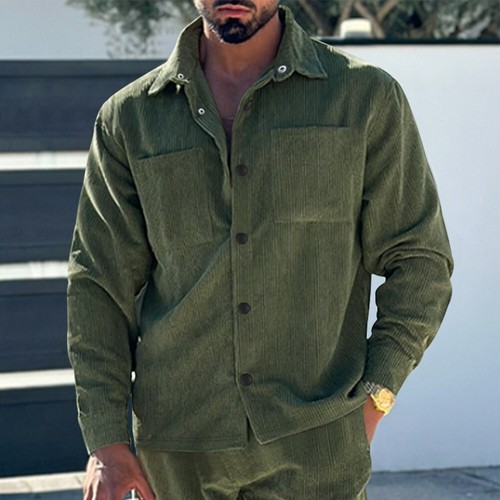 Coat Button Down Cardigan Casual Blouse Corduroy Lapel Long Sleeve Men Shirts - Picture 14 of 58