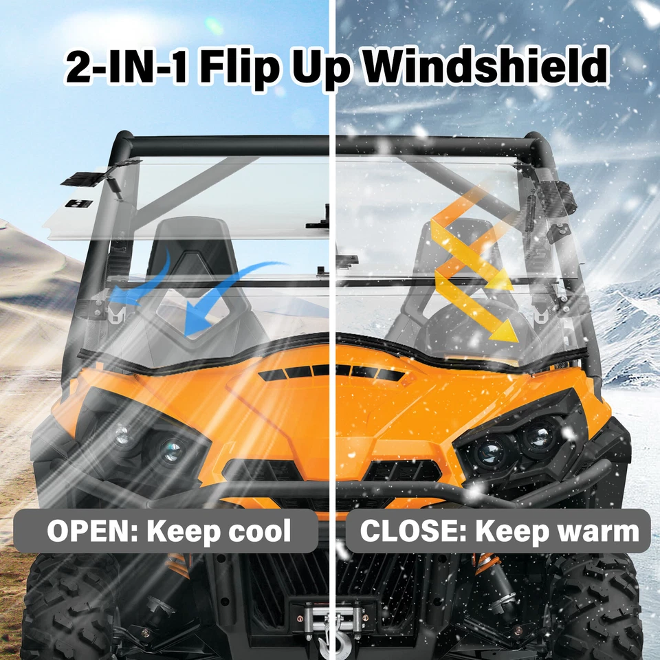 New Flip Windshield For 11-20 Can-Am Commander 800 / 1000/MAX Scratch Resistant - Image 4 of 4