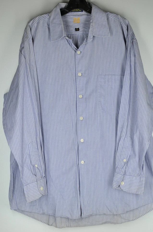 Camisa de vestir XMI clásica de algodón a rayas azul marino y blanco para hombre 17 x 34 Foto 4 de 4