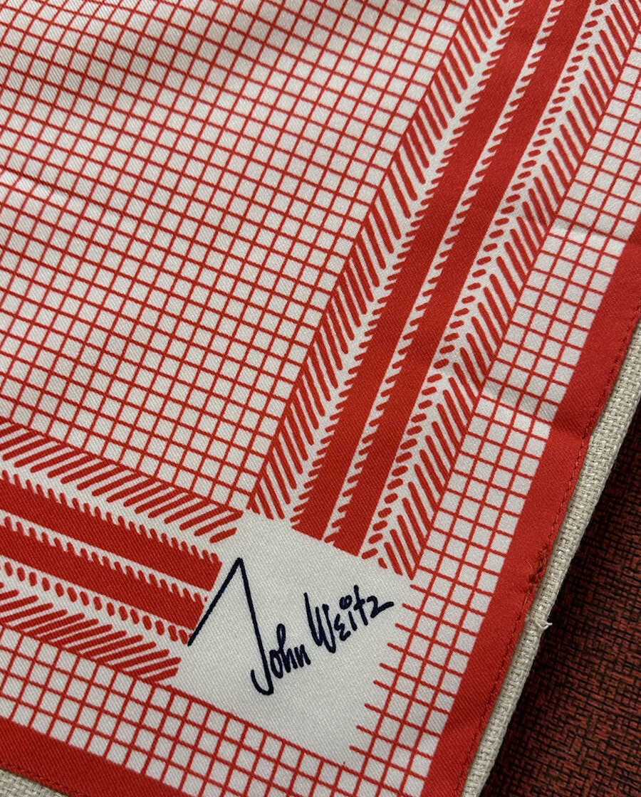 1960’s John Weitz Red White Square Scarf 21x22 Gem
