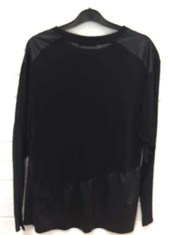 Zara W&B Collection Black Long Sleeve Sheer Crew Neck TShirt Top Size