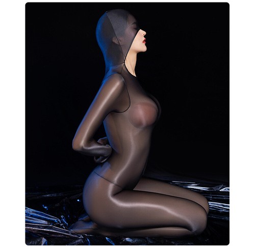 Tuta Donna Trasparente Lucido Lucido Tuta Piena Bodystocking Senza Uncinetto Con Guanti - Foto 7 di 27
