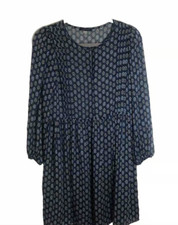 Tommy Hilfiger Dress Blue Paisley Sz 6 Chiffon Summer Puff Long Sleeve w/ slip