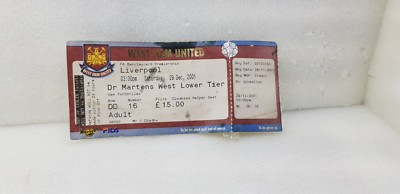 WESTHAM UTD VS LIVERPOOL 29. DEZEMBER 2001 PREMIER LEAGUE TICKET  