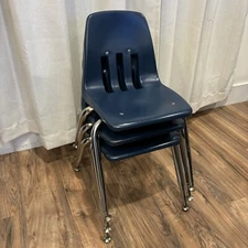 Vintage Set of 3 Virco Hard Plastic 12” Childrens Blue Chairs Crafts Home School