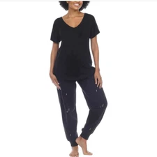 HONEYDEW WOMEN'S EMBROIDERED LOUNGE SET 2PC LIGHTNING BOLTS(BLACK XXL)NWT