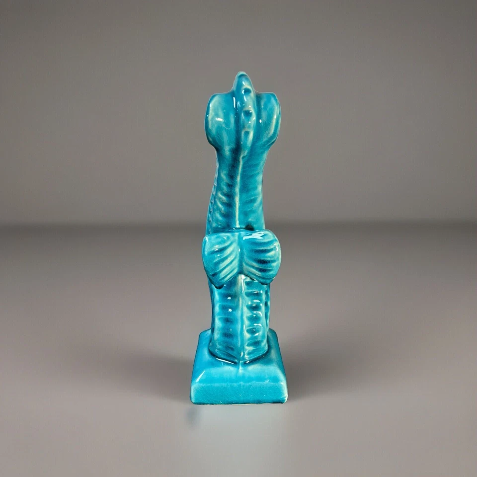 Винтажный Benzara бирюзовый керамический морской конек фигурка пляжный домик деко - Изображение 3 из 4