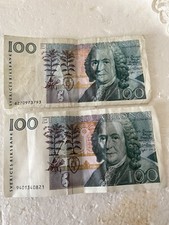 2 pieces, 100 Kronor, Sweden banknotes, paper money