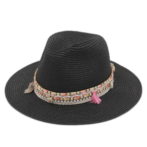 Summer Women Floppy Visor Panama Straw Hat Sombrero Church Fedora Beach Sun Hat - Picture 11 of 20