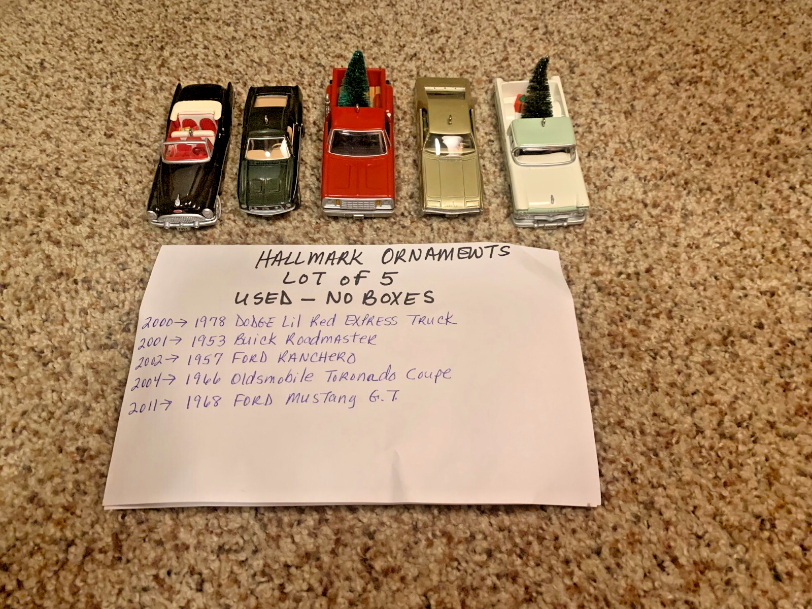 Vintage American Car Hallmark Christmas Ornaments - Lot of 5 Dodge Buick Ford