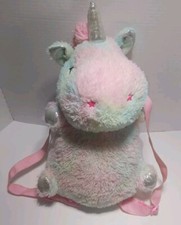 14" large fluffy rainbow unicorn plush backpack purse