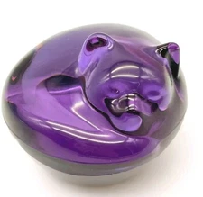 Lilac Purple Crystal Napping Cat Kitten Figurine Paperweight Hand Cooler 