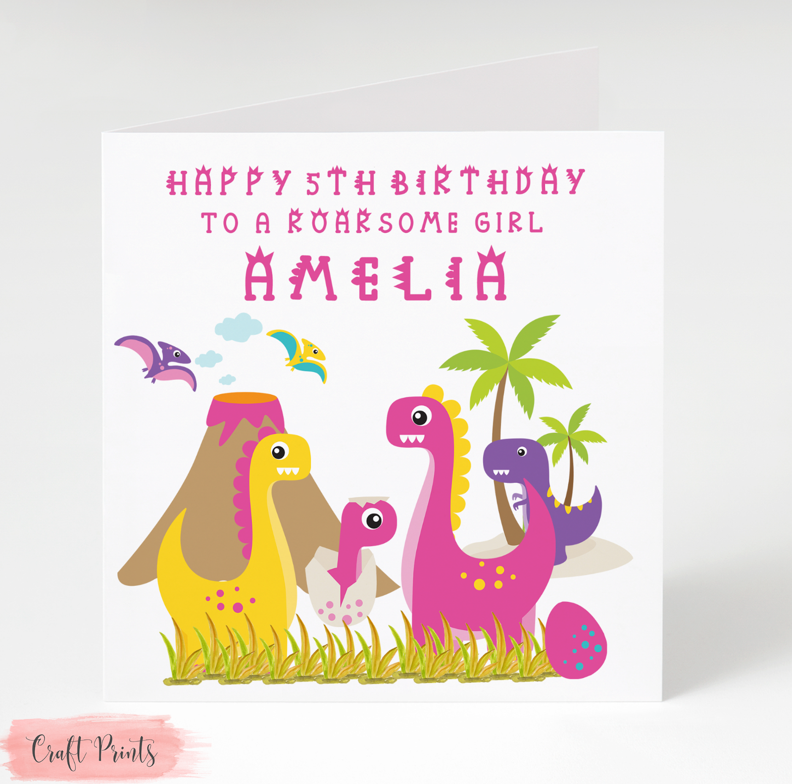 Personalised Dinosaur Birthday Card Daughter Granddaughter 1st 2nd 3rd 4th 5th
