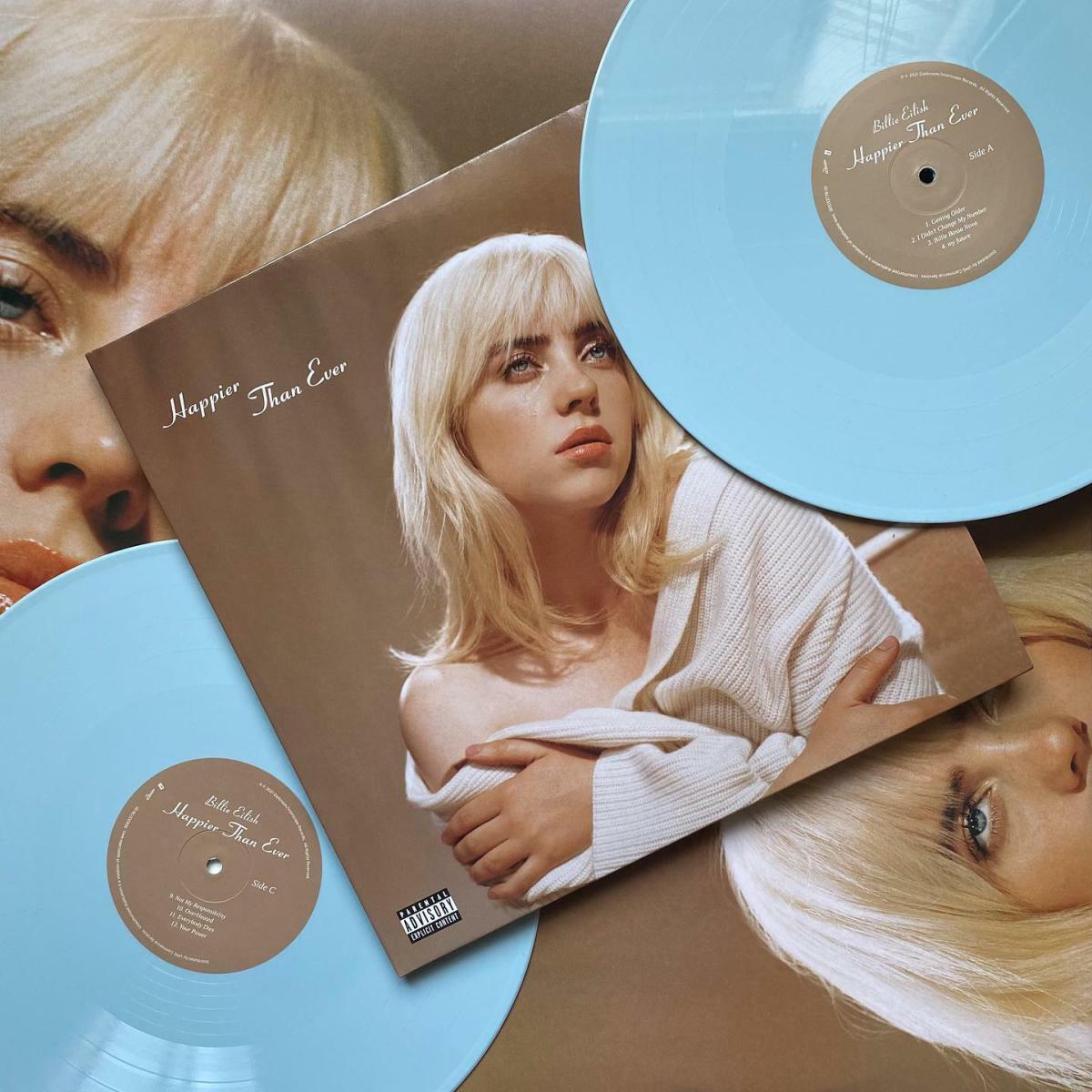 BILLIE EILISH HAPPIER THAN EVER VINYL NEW! LIMITED BLUE LP/POSTER THEREFORE  I AM